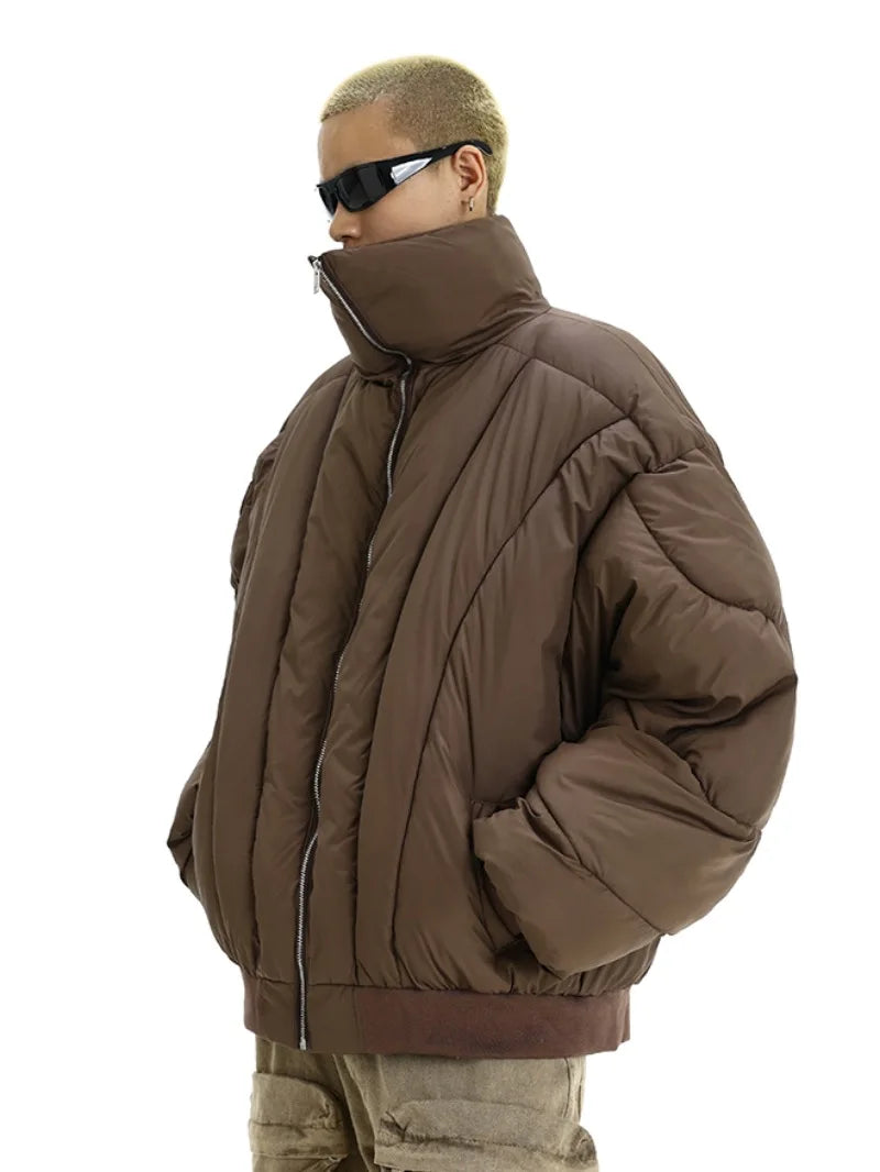 Mens Jacket Winter Parkas Streetwear Thicken Warm Solid Color Zipper Cotton Padded Bomber Jackets Harajuku Fashion Casual Coats