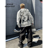 techwear flame hoodie for men, oversized streetwear fit with bold knit design, mens fashion layer for modern streetwear colle