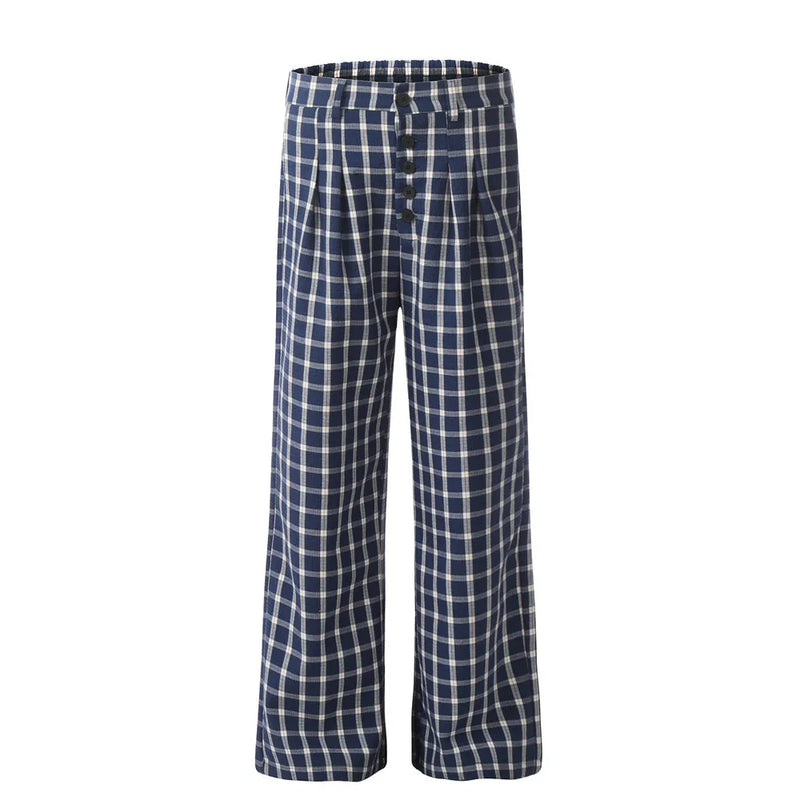 men women american streetwear fashion loose plaid wide leg straight pant boyfriend button down sports casual pants trousers unique default style 1415