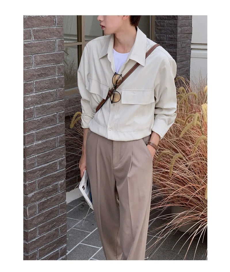 Spring And Autumn New Korean Style Shirt Men Suede Loose Trendy And Ve