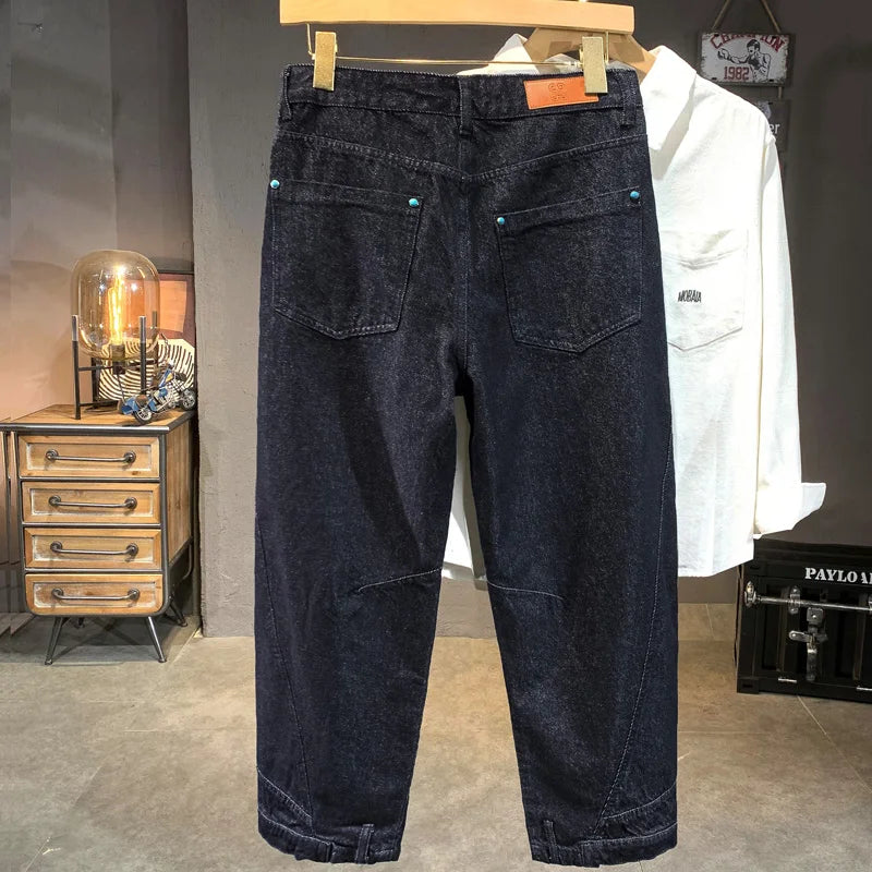 men denim streetwear fashion brand hip hop loose casual wide leg cargo harem jeans pant cityboy y2k baggy jeans trousers unique cargo style 1899