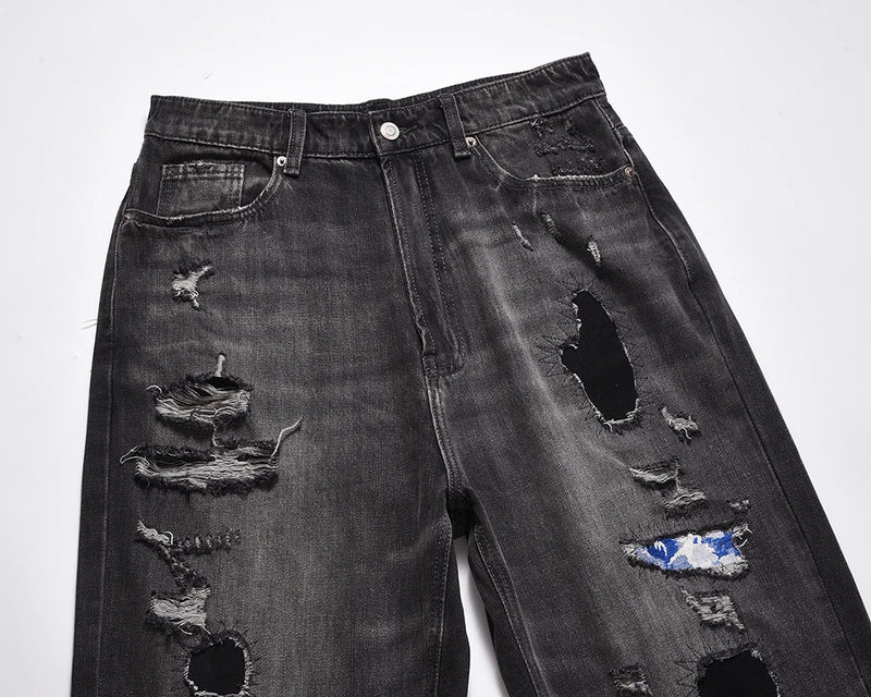 frayed hole washed pantalones hombre baggy jeans mens straight hip hop casual ropa y2k denim pants oversized cargo trousers unique cargo style 1300