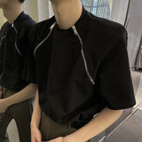 Cyberpunk Graphic tee – Korean Fashion Zipper T Shirt Men Loose Short Sleeve Casual
