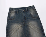 mens retro washed denim jeans loose straight pants 2023 new fashion streetwear trousers hip hop casual zipper jean pants joggers unique joggers style 2493