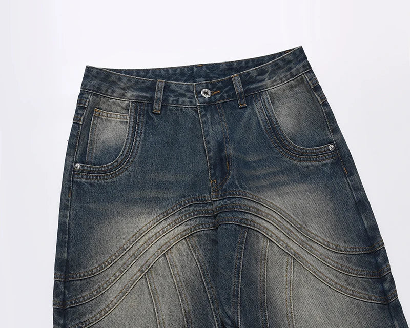 mens retro washed denim jeans loose straight pants 2023 new fashion streetwear trousers hip hop casual zipper jean pants joggers unique joggers style 2493