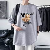 Anime Graphic tee – Funny Feel Good Bear Print Tops Man Casual Oversize T Shirt