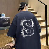 Cyberpunk Graphic tee – Dragon Design Letter S Print Tops Men Fashion Crewneck Short