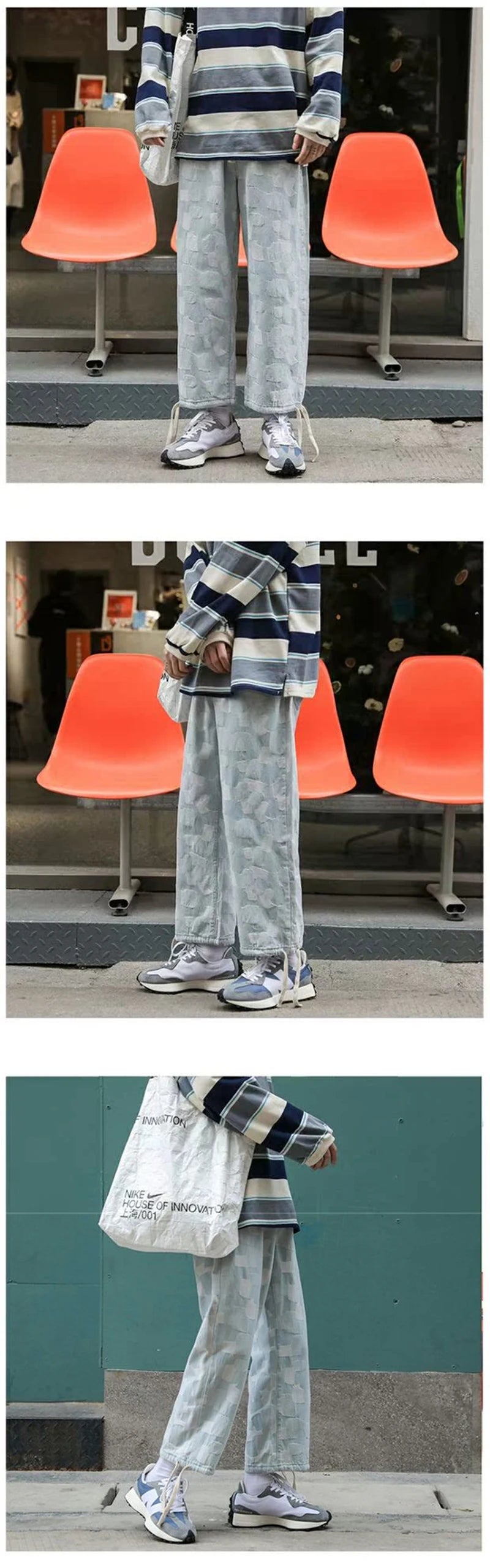 american plaid straight jeans mens casual streetwear printed denim pants autumn baggy classic wide leg retro y2k jean trousers unique jeans style 896