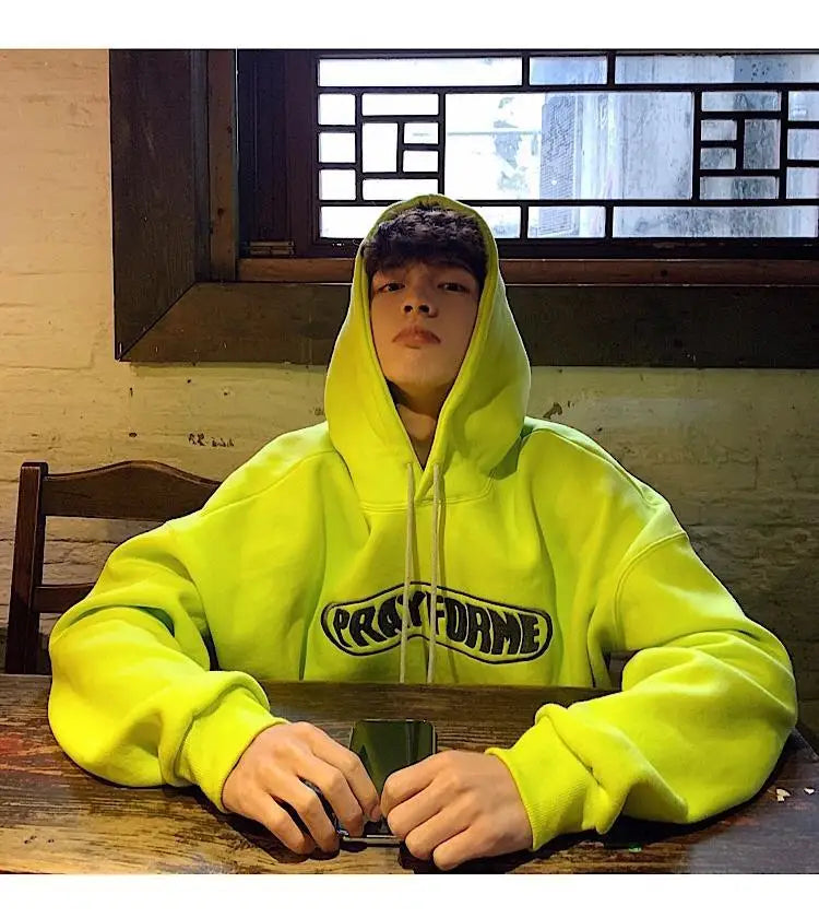 Trendy American Ins Green Hooded Sweatshirt for Men in Autumn 2024 New Trendy Brand Loose Y2K