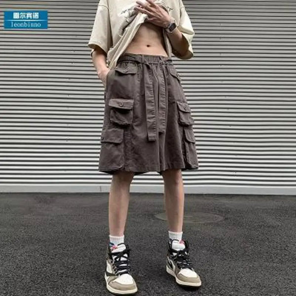 mens military cargo shorts solid multi pocket casual fitness loose work pants 2024 hip hop male shorts joggers hot casual pants sporty tapered joggers