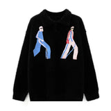 oversized knit pullover, fall/winter fashion, soft knit pullover with flame design, y2k fashion statement