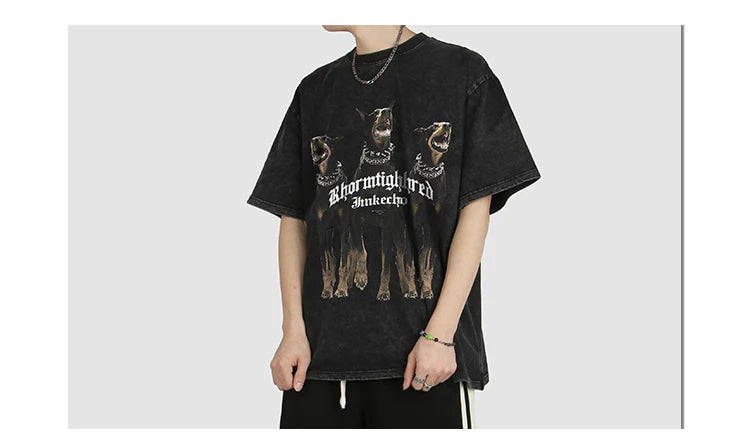 Sadcore Oversized shirt – Harajuku T Shirt Mens 2023 Summer Dog Letter Printed Vintage