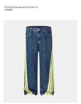 men streetwear fashion side splice hip hop loose casual wide leg straight baggy jeans pant cityboy jeans pants trousers unique jeans style 2592