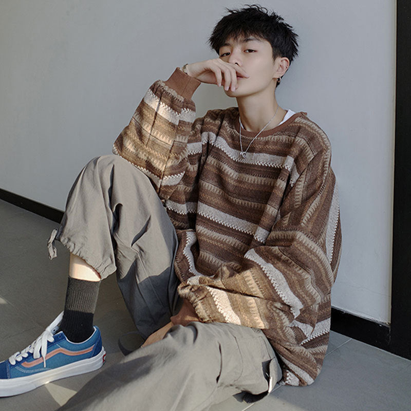 bold fire sweater, layered fit piece, aesthetic soft knit grunge sweater for cozy streetwear