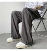 summer texture straight pants for men korean fashion baggy wide leg trousers casual drape pleated striped y2k pantalones hombre unique default style 496