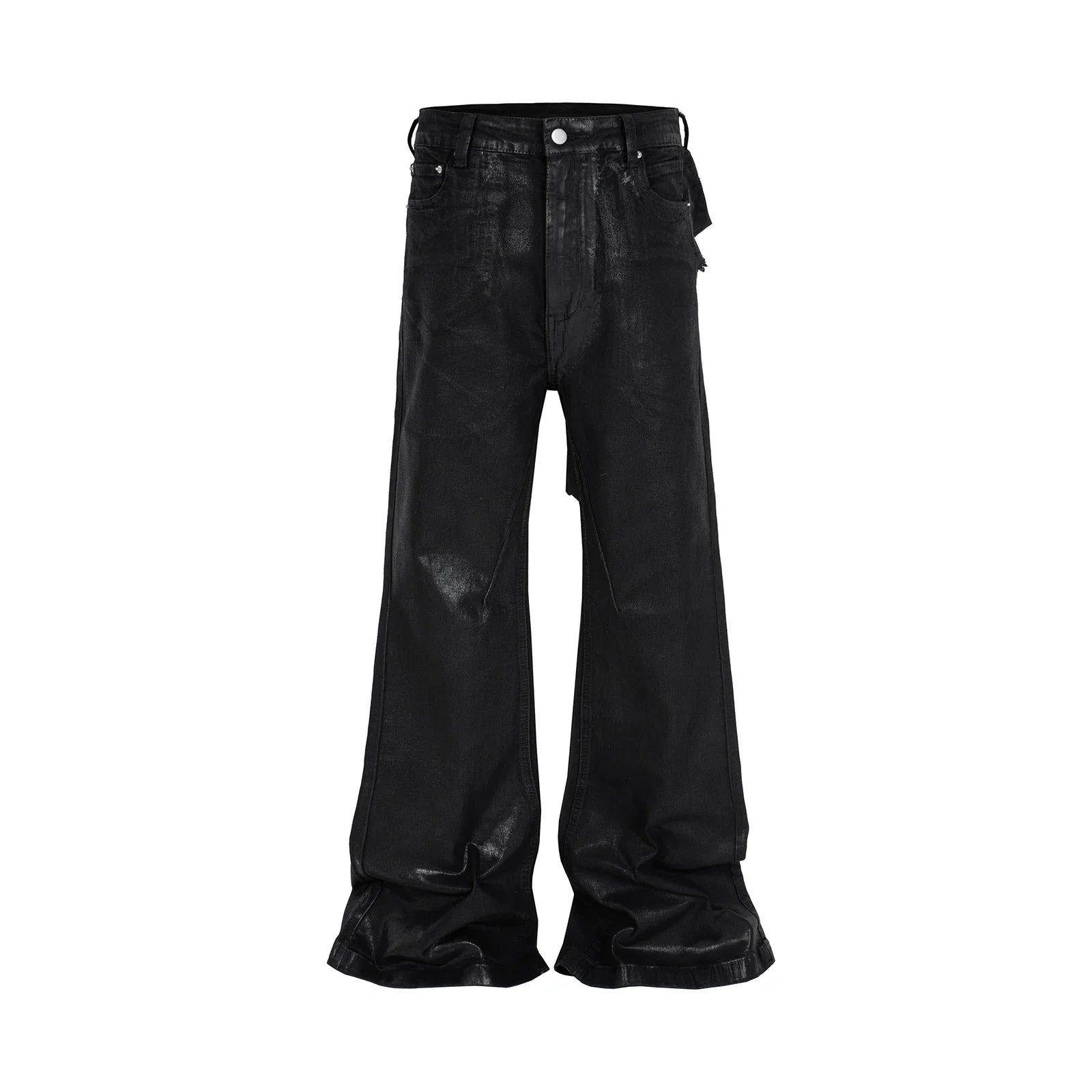 y2k streetwear wax leather strecth jeans for men and women ropa hombre baggy flare pants oversized straight denim trousers stacked flare jeans