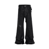 y2k streetwear wax leather strecth jeans for men and women ropa hombre baggy flare pants oversized straight denim trousers stacked flare jeans