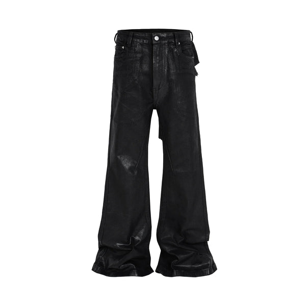 y2k streetwear wax leather strecth jeans for men and women ropa hombre baggy flare pants oversized straight denim trousers stacked flare jeans