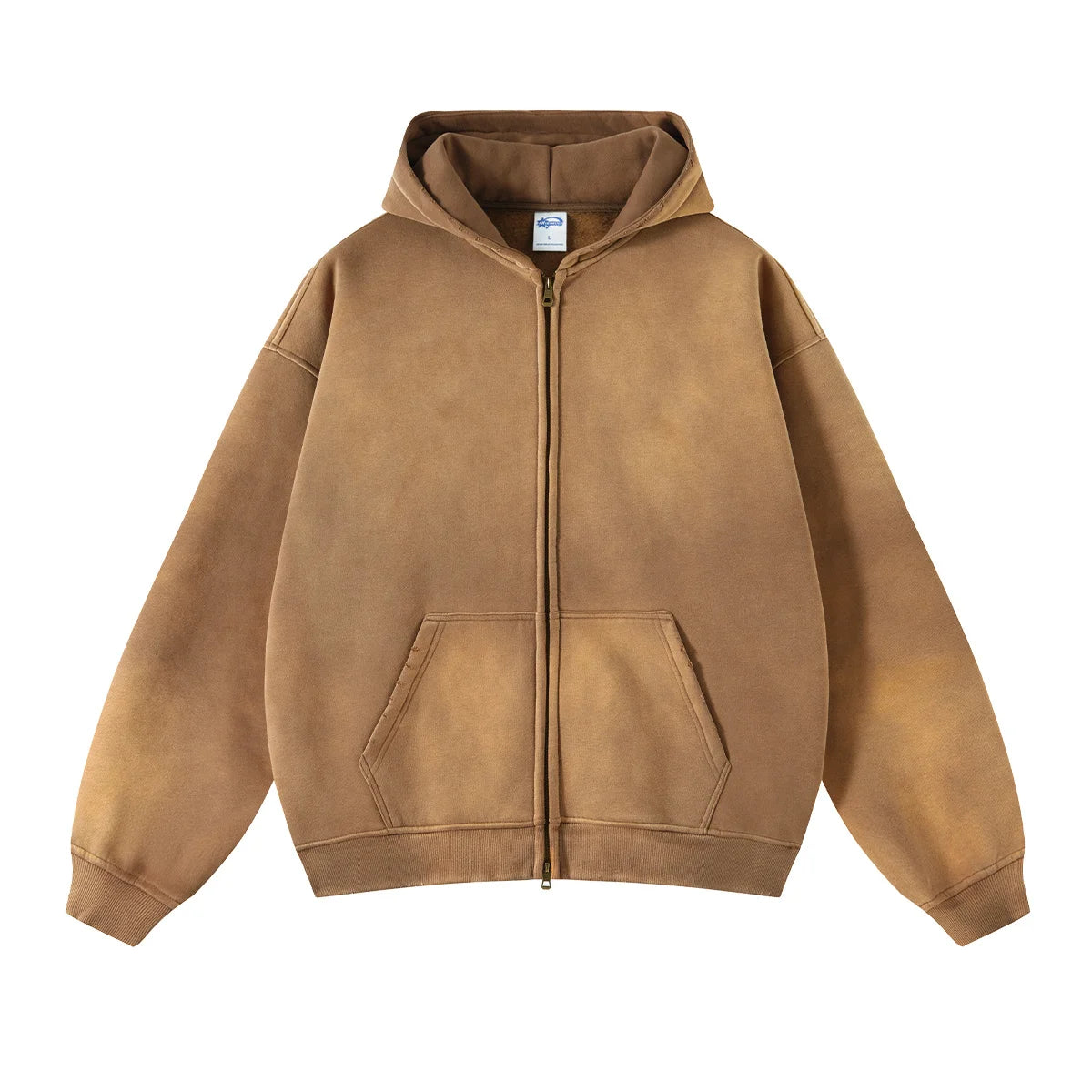 glitchcore chrome print featuring mens oversize long sleeve washed double zipper cardigan hoodies loose plus plush gradient womens hooded pullovers winter