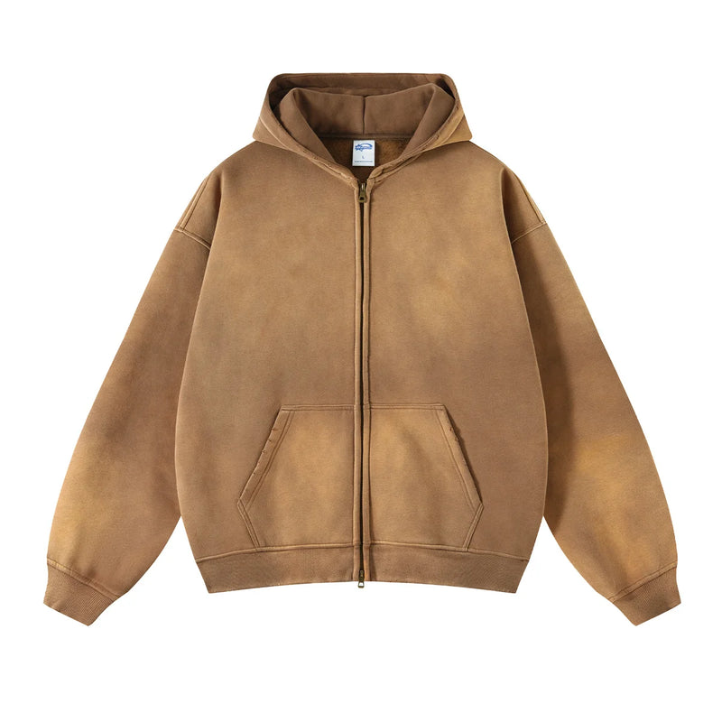 glitchcore chrome print featuring mens oversize long sleeve washed double zipper cardigan hoodies loose plus plush gradient womens hooded pullovers winter