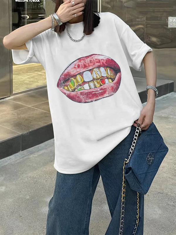 Futuristic style tee with flame text and soft blur