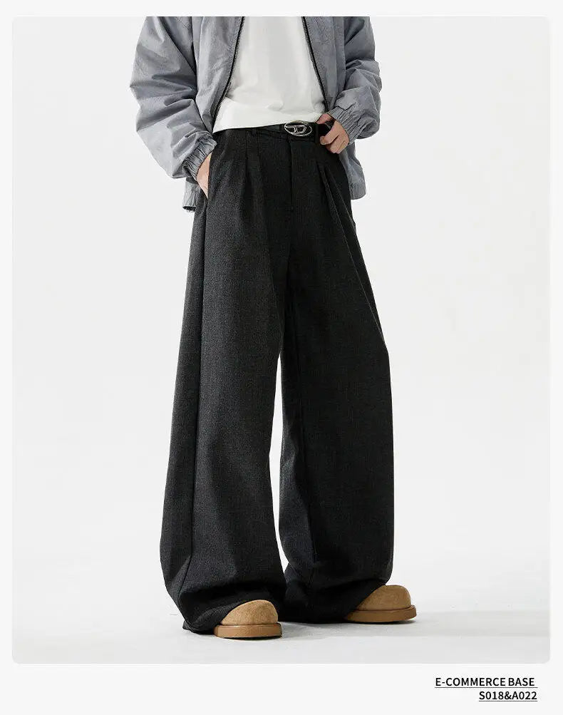 men loose casual korean streetwear fashion vintage straight wide leg suit pants trousers cityboy baggy pants unique default style 1736