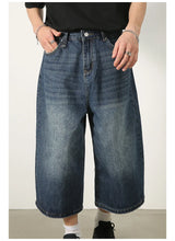 men summer streetwear fashion loose casual wide leg denim calf length jeans pants male vintage jeans baggy hosen pants unique jeans style 1489