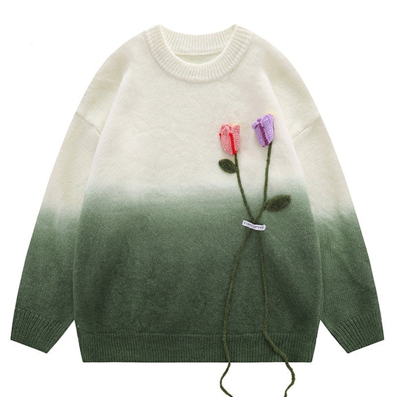 "Two Flowers" Unisex Men Women Streetwear Graphic Sweater Daulet Apparel