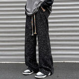 korean style waffle tie dye casual pants high street vibe pants men trendy brand colorful drawstring side slit straight trousers clean everyday pants