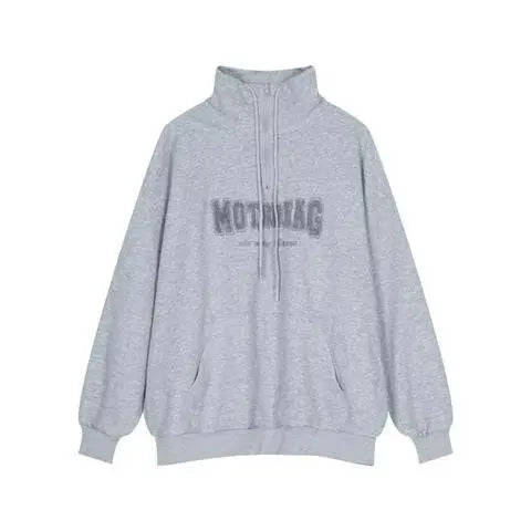 Street Half Zip Hoodie Mens Spring New Vintage Letter Embroidery Loose