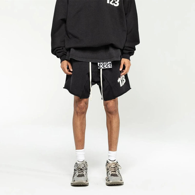 frog drift streetwear high street rrr123 logo hip hop short loose terry pants sweatpants for men sporty tapered joggers