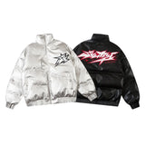 Men Waterproof Warm Jacket Winter Vintage PU Leather Parkas Embroidery Letter Thick Padded Coat Streetwear Hip Hop Loose Parka