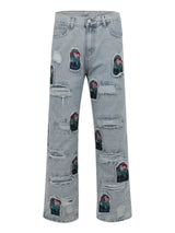 fashion ripped holes patchwork harajuku embroidery denim straight jean pants y2k trouser unisex hip hop streetwear jeans pants stacked flare jeans