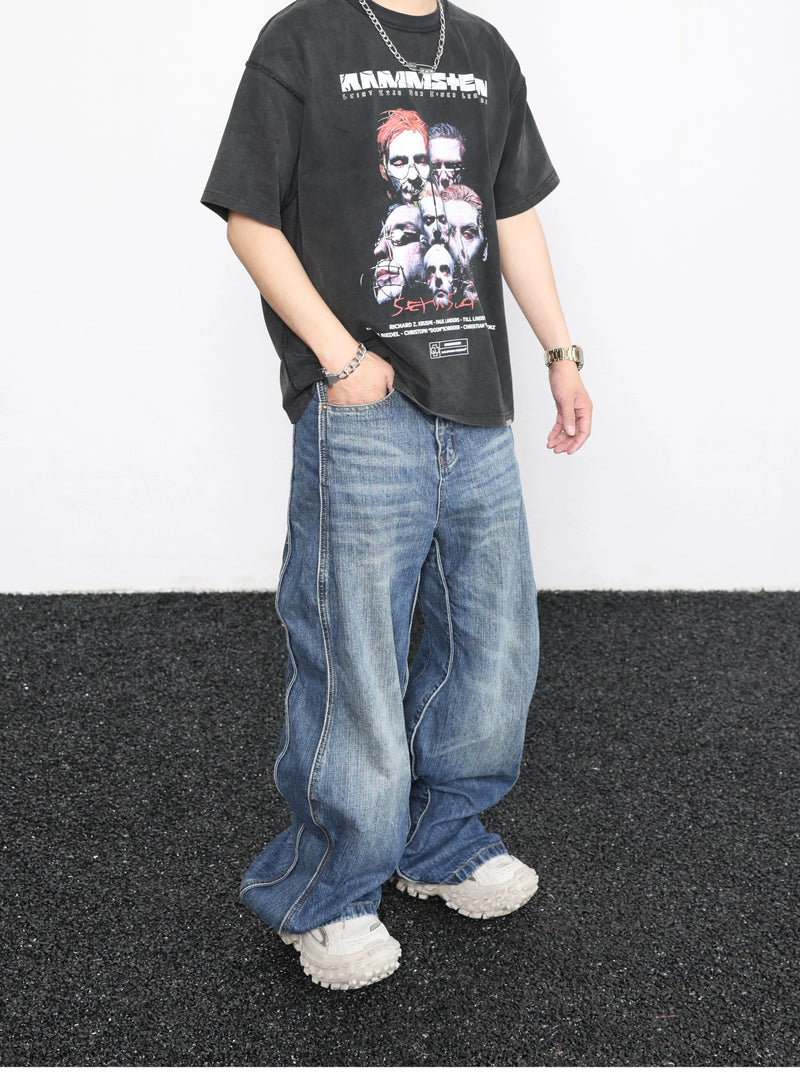 men high street twisted wave pants casual harajuku retro washed zipper straight trouser hip hop fashion streetwear baggy joggers unique joggers style 2894