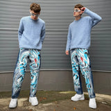 harajuku y2k style blue popular anime graphic wide leg jean fashion streetwear denim mens jeans couples high waist pants unique jeans style 3178