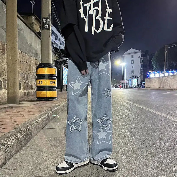 2023 autumn new light luxury fashion jeans men loose european and american style wide leg trousers boutique clothing simplestyle stacked flare jeans