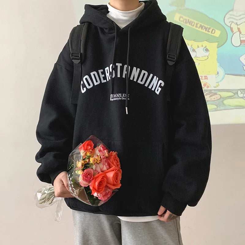 Autumn Mens Letter Design Printed Pullovers Hoodies Y2K Vintage Street