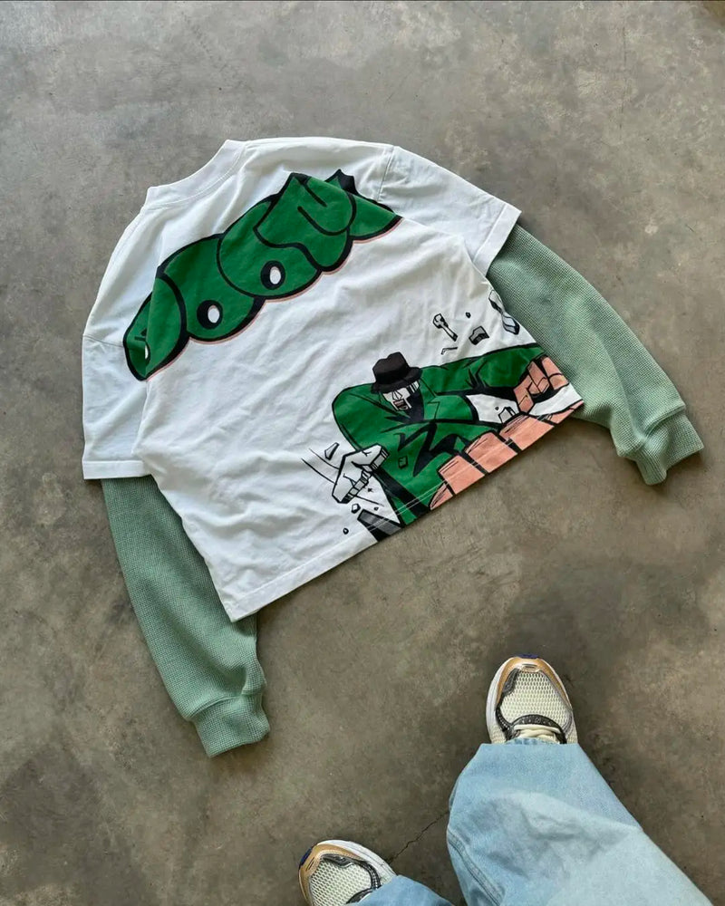 Skatercore Icon Tee – Bold Sticker Font Flame Urban Graphic