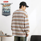 Vaporwave Oversized shirt – Embroidered Striped Contrast Round Neck Cotton Sweatshirts A