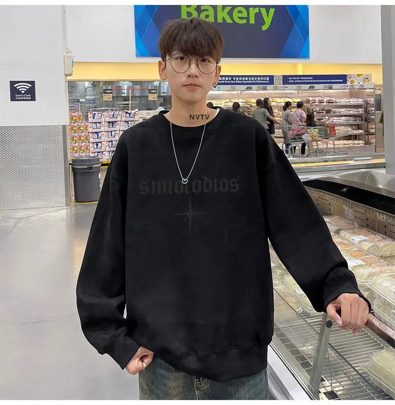 Korean Suede Round Neck Velvet Sweatshirt Spring, Autumn and Winter Loose Personality New Retro Y2K Jacket Heavy Student Top