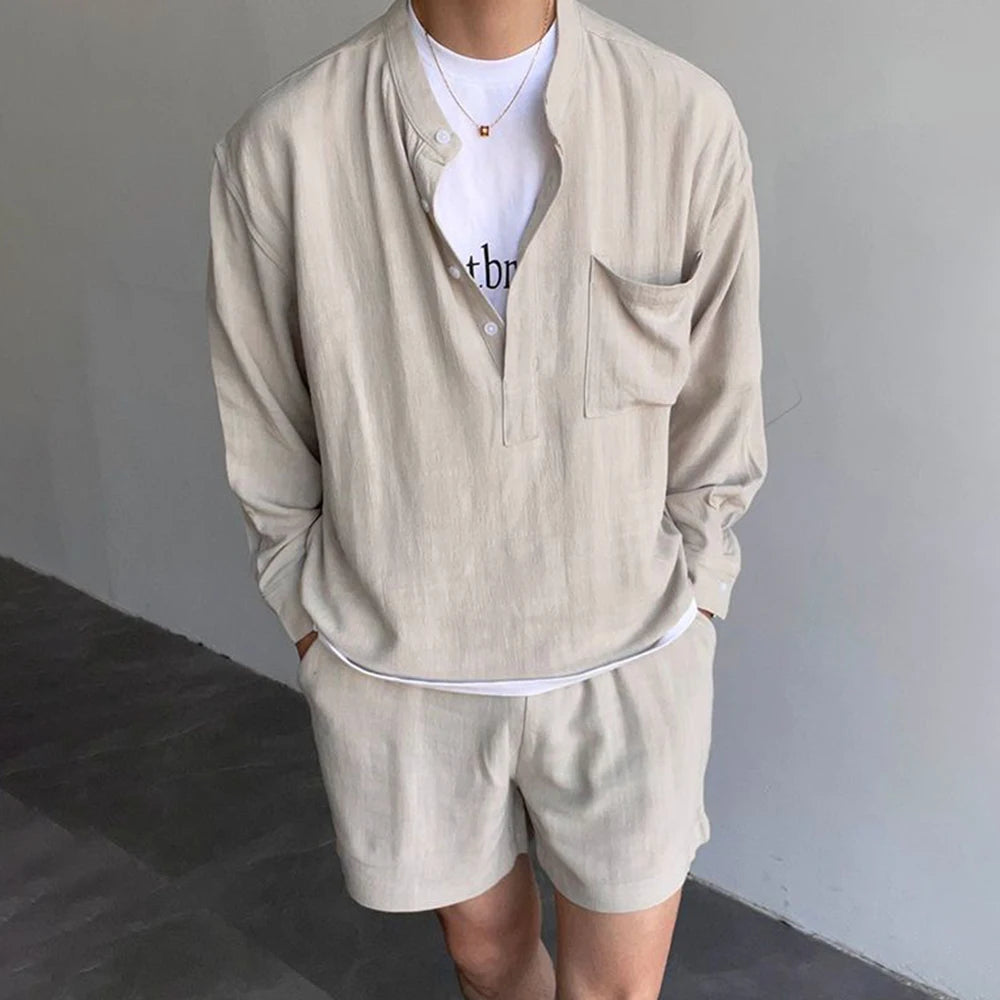 korean fashion summer clothes men 2 piece set solid hip hop v neck tops shorts streetwear short pants outfits casual outer sets summer street shorts