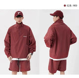 quick drying two piece set men loose casual street sweatshirt shorts y2k stand collar casual loose lightweight suits american unique shorts style 497