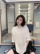 BALCG Style Original Heavy duty Starry Sky Washed Olded Starry Sky Rhinestone Oversized Loose Short sleeved T-shirt White