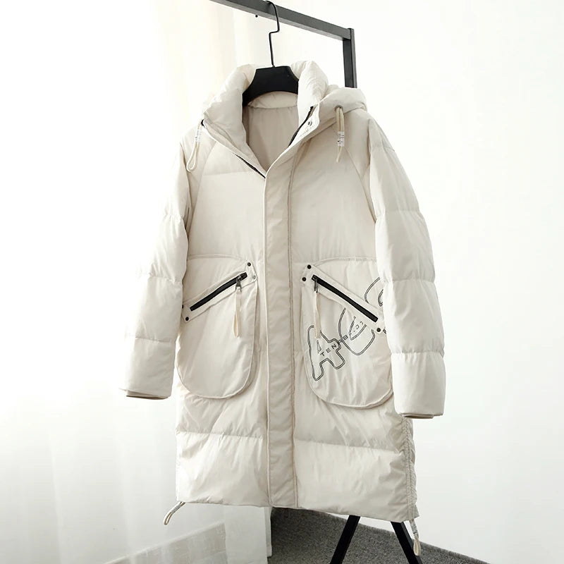 Men Hooded Down Jacket Winter Casual Letter Printed Parkas Streetwear Warm Black Zipper Jackets Harajuku Fashion Duck Down Coats