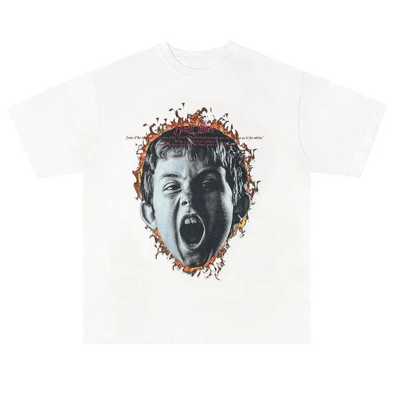 Vaporwave Crying angel – Men Retro High Street Short Sleeved Angry Boy Printed T Shir