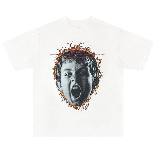 Vaporwave Crying angel – Men Retro High Street Short Sleeved Angry Boy Printed T Shir