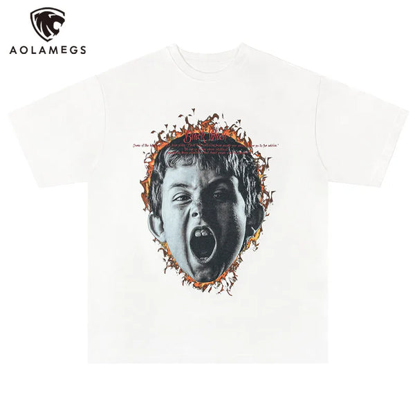Vaporwave Crying angel – Men Retro High Street Short Sleeved Angry Boy Printed T Shir