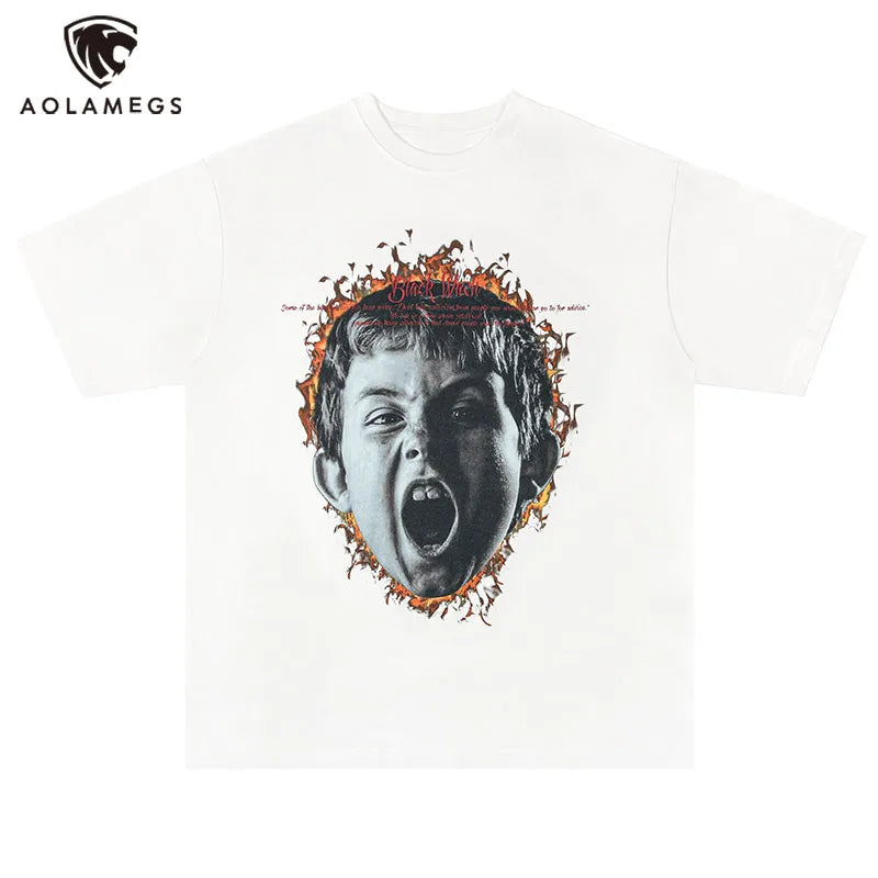 Vaporwave Crying angel – Men Retro High Street Short Sleeved Angry Boy Printed T Shir