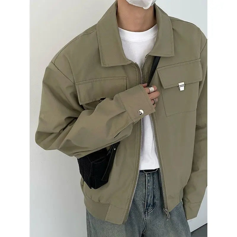 Season Fashionable Retro Airplane Jacket Men's Loose Street Y2K Niche Shoulder Pad Lapel Jacket
