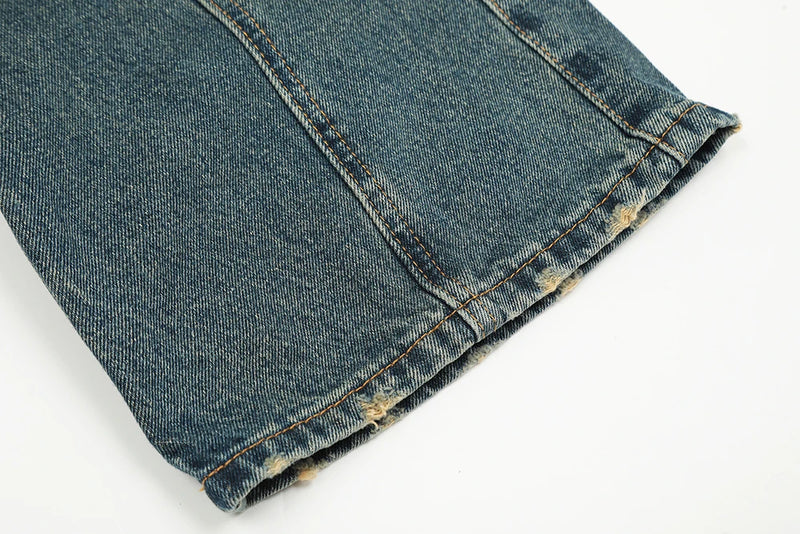 streetwear side pockets pleated washed blue jeans unisex straight baggy y2k denim pants ropa hombre casual cargo pants oversized unique cargo style 1207